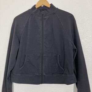 Skims Sweatshirt Womens 2X Gray Full Zip Mock Neck Cropped Pockets Stretch